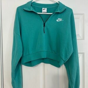 Nike Women's Green Half-Zip Cropped Hoodie